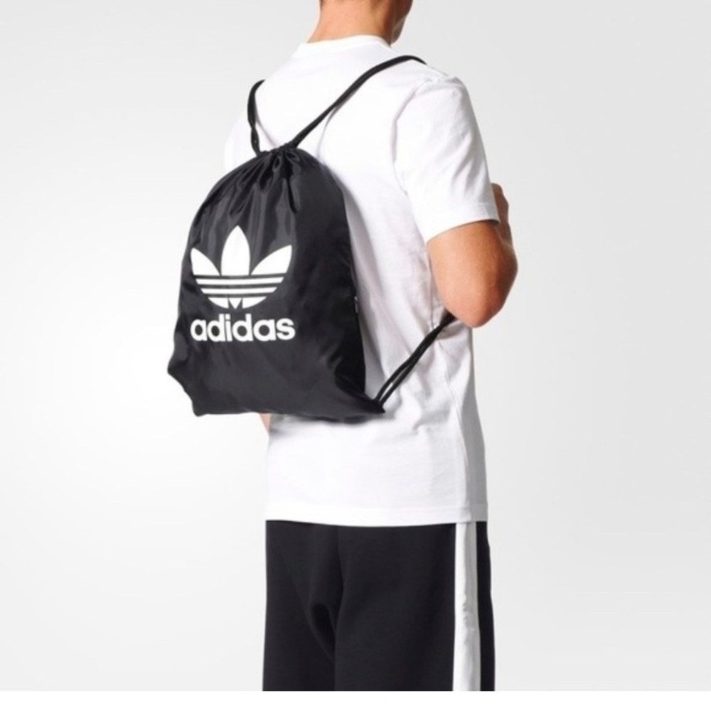 Adidas BlackDrawstring Cinch Sack Backpack ,Zipper pocket, Sport,locker storage